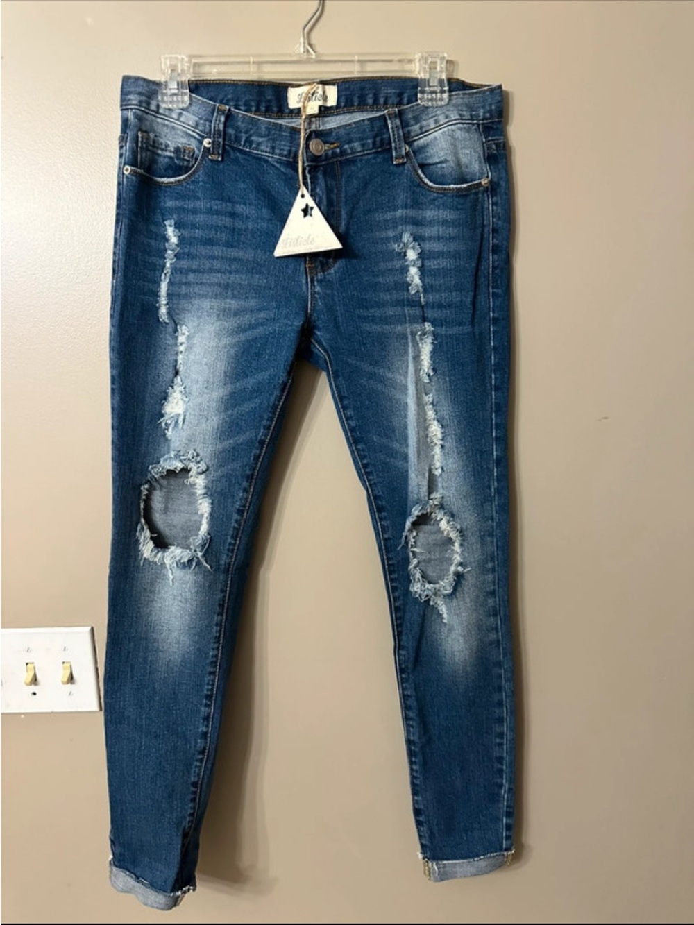 Listicle Distressed Dark Blue Skinny Jeans